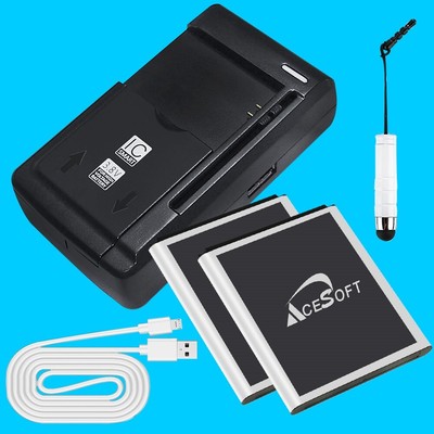 2x 3700mAh Battery Desktop Charger Cable Stylus f Samsung Galaxy Avant SM-G386T