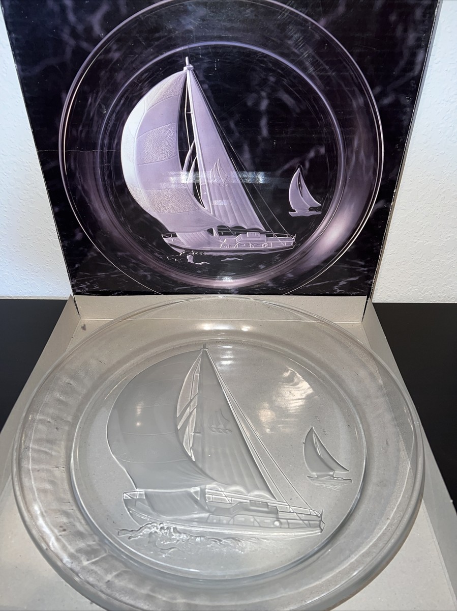 Crystal Glass Platter 2751 Yacht Platr Japan Sailboat Schooner