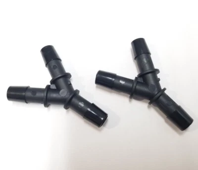 (2) Two 3/8" Nylon Wye Y 3-Way Barb Black Tube Connector Fittings
