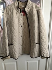 Espirit Women's Tan /beige Coat Jacket Quilted Size Large With Fur Trim