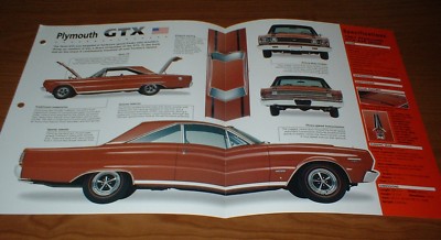 1967 Plymouth GTX 426 Hemi Specs Sheet Info Brochure Poster 67 Belvedere