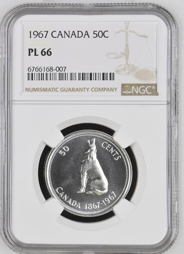 NGC PL66-Canada 1967 Wolf Silver 50 Cents Super GEM Prooflike Scarce