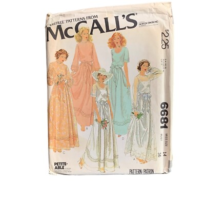 Vintage McCalls 6681 Misses Gown Dress Sewing Pattern Size 14