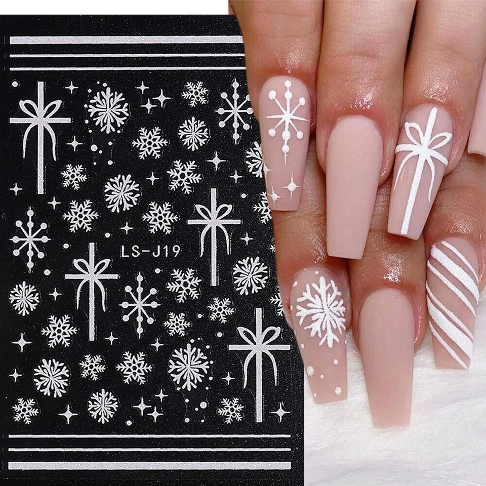 Nail Art Stickers Decals Christmas White Snowflakes Lace Presents Stars (LSJ19W)