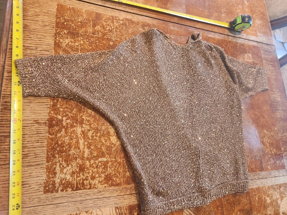 Suéter envolvente Apt 9 bronce/dorado con lentejuelas brillantes infundidas frente abierto pequeño #S36 Foto 3 de 3