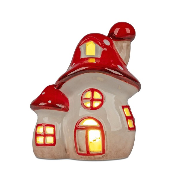 Deko Pilz Herbst Mit Led Licht H. 13Cm Weiß Rot Aus Steingut Formano H25-image