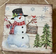 SUN1495WW - Snowman winter welcome wood box sign