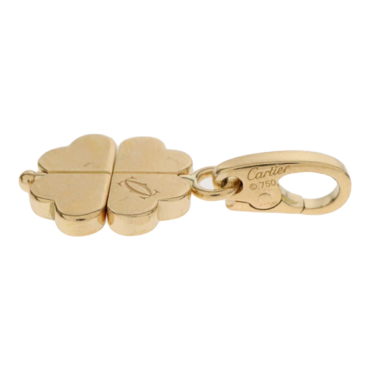 AUTH CARTIER 750YG K18 YELLOW GOLD 2C LOGO CLOVER CHARM PENDANT