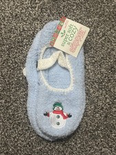 New super soft and cozy blue snowman slippers with grippers 9-11