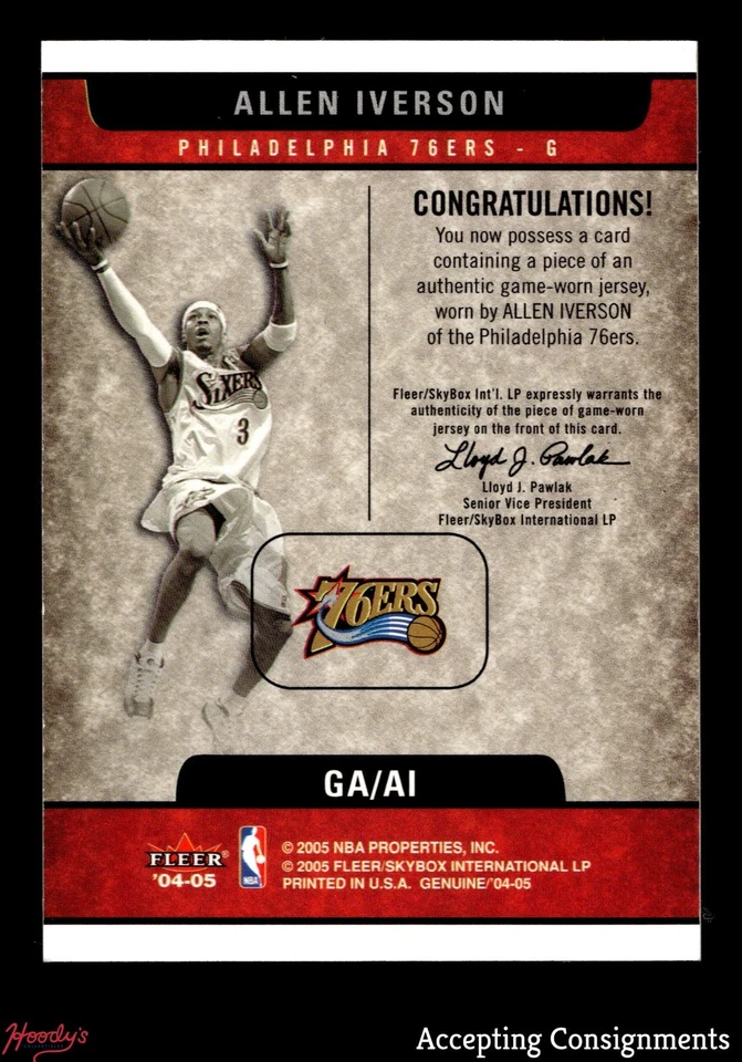 2004-05 Fleer Genuine Article #AI Allen Iverson GAME-USED JERSEY 76ERS - Image 2 of 2