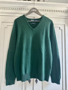 Rare Vintage POLO RALPH LAUREN Lambswool Knit V-Neck Sweater  Green L