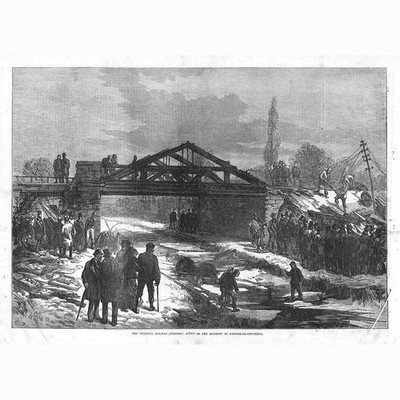 SHIPTON ON CHERWELL Szene des schrecklichen Eisenbahnunfalls - antiker Druck 1875