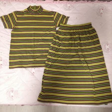 USED REDUCED PRICE RETRO ISSEY MIYAKE STRIPED SKIRT SET (SIZE M) GOOD
