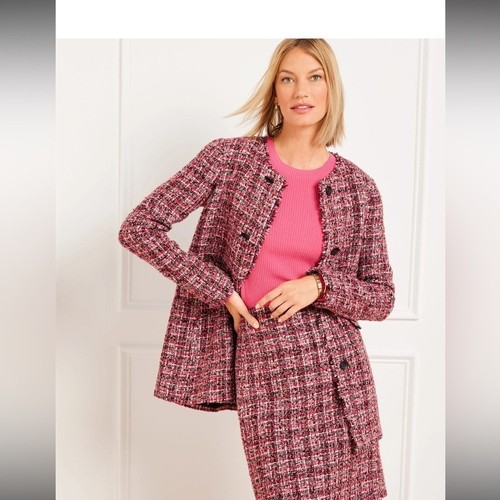 Talbots Pinewood Tweed Blazer Wine/Rich Multi Size 14P