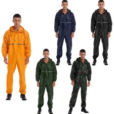 Men's Coveralls Hooded Rain Suit Reflective Raincoat Zipper Jumpsuit Workwear