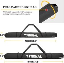 Padded Black Ski Bag Air Travel Vacations 360 Degree Protection XL 74.8in