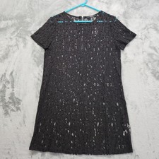 NEW Forever 21 Sheer Lace Short Sleeve Mini Dress Size M Black Exposed Zipper