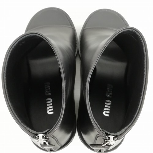 Miu 5Tk058 Leather Open Toe Booty Short Boots Extreme Black Women's Dy156 - Picture 8 of 10
