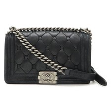 Chanel Boy Matelasse Suede Leather Chain Bag Women Black One Size