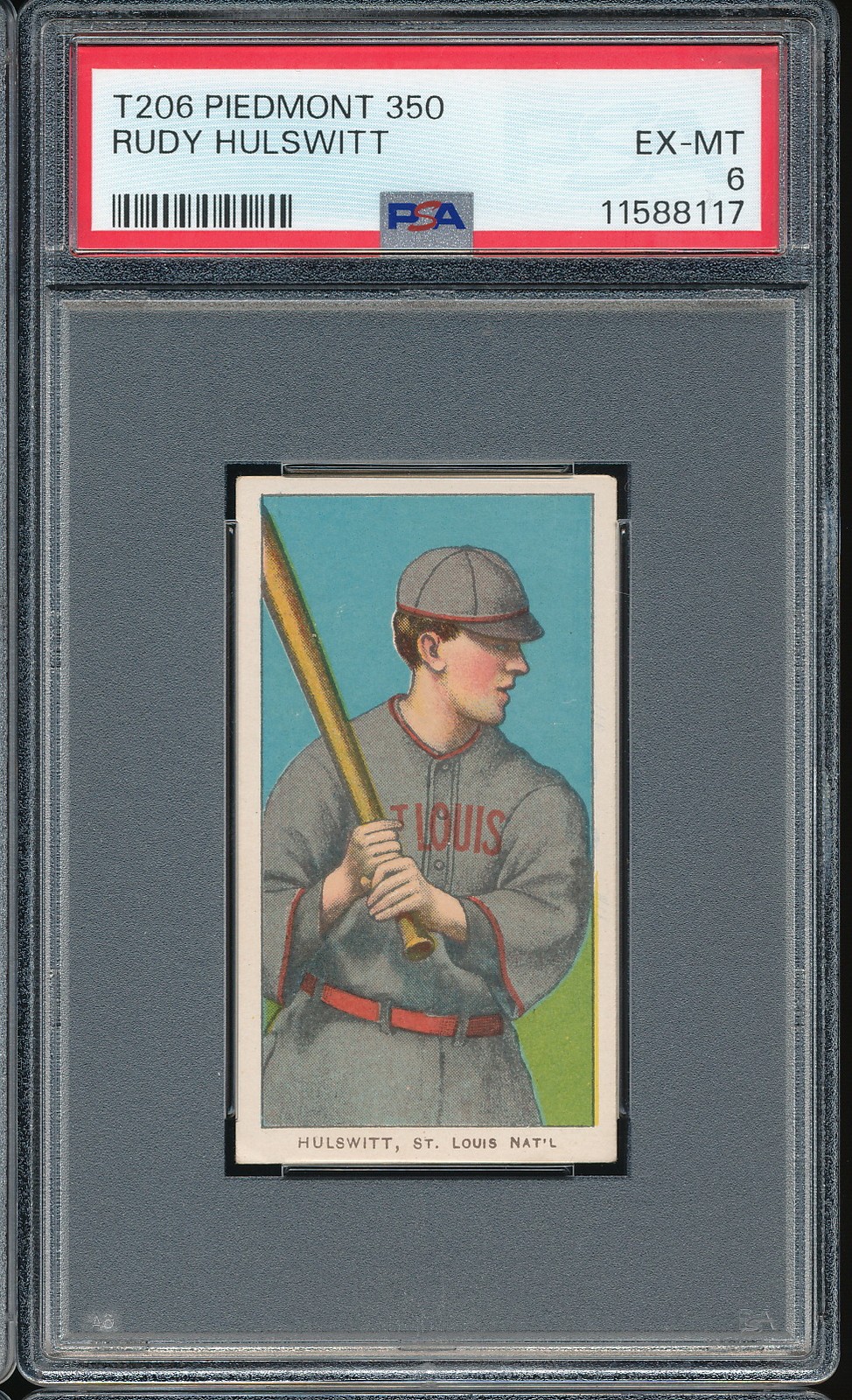 T206 Piedmont 350/25 Rudy Hulswitt PSA 6 - Cardinals (centered) - POP 36