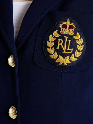 RLL Vintage Hand Embroidered Bullion Wire Blazer Crest, Royal Crest