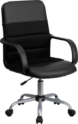 Ergonomic Black Mid-Back Swivel Desk Chair with Headrest & Padded Arms