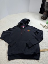 Adidas Hoodie Women L Black Pullover Sweater Hooded Fleece Bold Spell Out