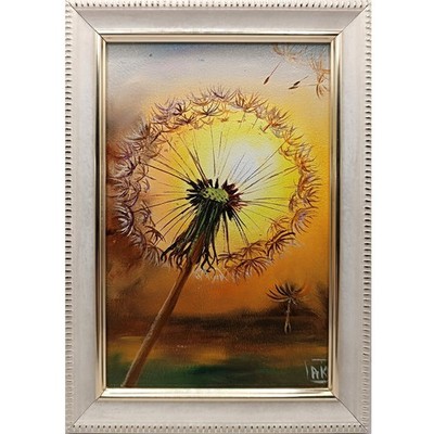 Original Dandelion Oil Painting Sunset Flower Miniature Framed 6x4 Impasto Art