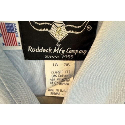Ruddock Mfg Co Flying Ranchwear Western Shirt 18 36 Light Blue  Pearl Snap USA - Picture 3 of 11