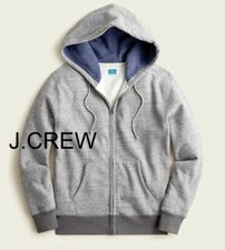 JCREW (Tall) full-zip hoodie fleece hooded sweatshirt heather grey cotton hood