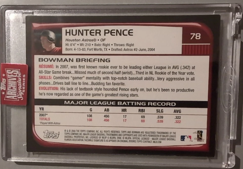 Hunter Pence 2023 Topps Archives Signature Series 2008 Bowman automático 1/1 Astros de Foto 2 de 2