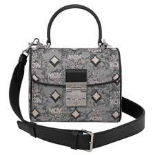 Mcm Ladies Grey Satchel In Vintage Jacquard Monogram Mwebatq01eg