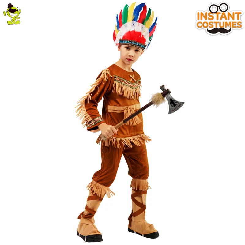 Disfraz de hombre de las cavernas para niños traje indio antiguo para fiesta de rol Foto 2 de 4