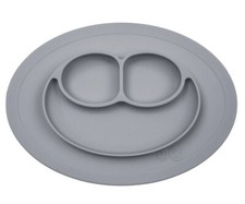 EzPz Mini Mat Plate Gray Small Compartment Infant Toddler Suction Travel Dish