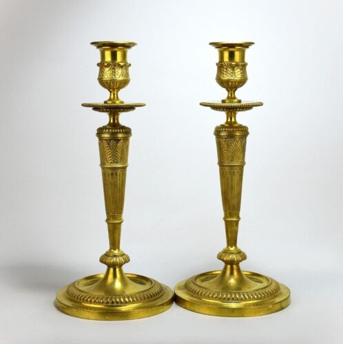 Pair Of Antique French Gilt Bronze Candlesticks Hallmarked BJ Empire Style 19th - Picture 2 of 12