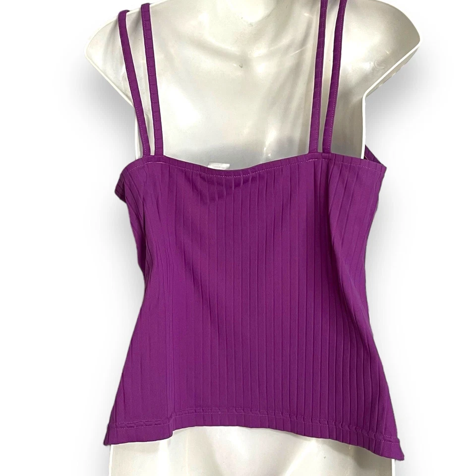 Mossimo Spaghetti Strap Top Women XL Purple Stretch Activewear Ribbed Knit Shirt - Image 3 of 4