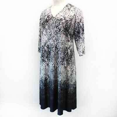 Catherines Plus Black/White Animal Print V-Neck Midi DRESS Petite 2X 22/24W
