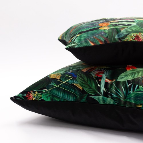 Lima Jungle Birds Black & Tropical Green Velvet XL Rectangular Cushion. 23x15" - Picture 5 of 5