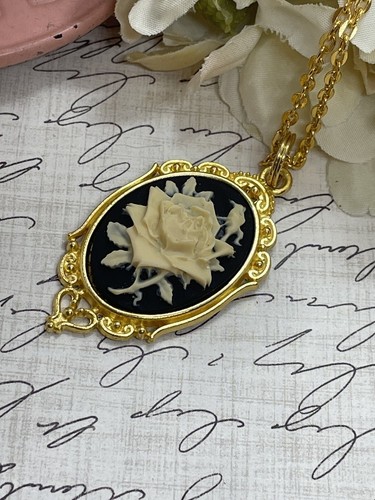 Gold Black Celtic Irish Rose Heart Wedding Jewelry Birthday necklace Cameo - Picture 2 of 8