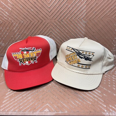 Vintage Desert Storm Hat SnapBack Caps Bundle F 14 Tomcat Apache Helicopter 90s