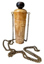 Vintage Ethnic Regional Tribal Carved Snuff Bottle Necklace African 30”