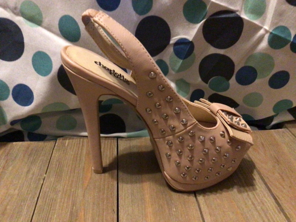 Charlotte Russe Tan Studded Heels With Bows Size 6 eBay