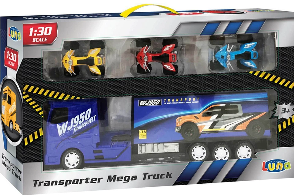 DIAKAKIS Luna Transporter 40 cm Mega Truck LKW Lastwagen Auflieger u. 3 Quads +3J