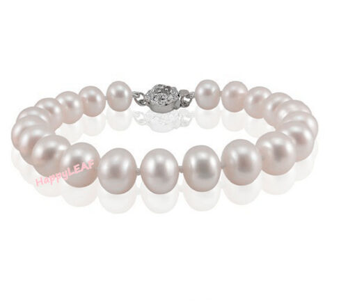 Bracelet perle d'eau douce authentique 9-10 mm fermoir argent sterling 925 fermoir de mariée 8,5" - Photo 1 sur 12
