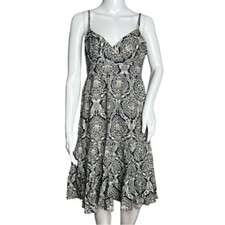 INC International Concepts Dress Womens Medium Navy Blue Paisley Boho Peasant