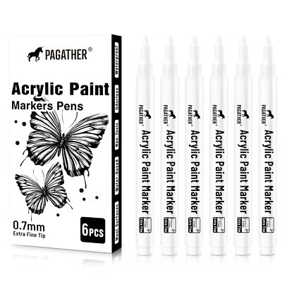 Acrylic White Paint Pens 6 Pack 0.7mm Extra Fine White Paint Marker For Rock Pai