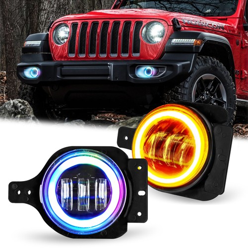 For Jeep Wrangler JL Gladiator JT 9" RGB Halo LED Headlights + Fog Lights Combo - Picture 2 of 19