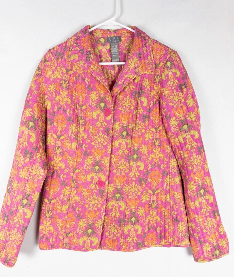 Floral Jacket Womens XS All Over Print 100% Silk Sigrid Olsen Lined Boho Fairy - Image 2 of 4