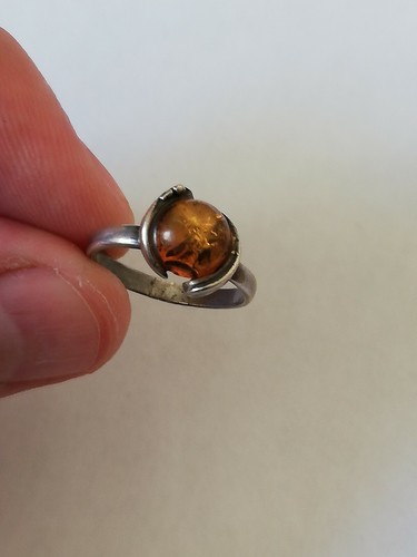Bague Femme Argent Massif 925 Et Ambre - Taille 53, Occasion En Excellent état, Fabrication Française