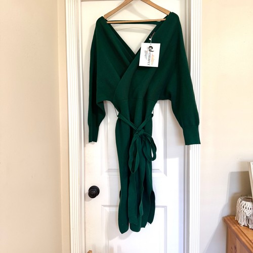 Cherfly Women's V Neck Sweater Dresses Batwing Long Sleeve Backless XL - NWT - Picture 4 of 10